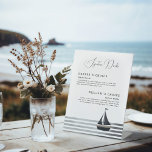 Coastal sailboat signature drinks wedding menu pedestal sign<br><div class="desc">Elevate your wedding bar with our charming pedestal sign,  featuring an illustration of a sailboat and nautical stripes in bluish-grey. This coastal-inspired sign showcases the bride and groom's signature drinks,  adding a touch of maritime charm to your celebration.</div>