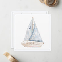 Coastal Sailboat With Blue Stripe Sail Personalize