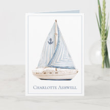 Coastal Sailboat With Blue Stripe Sail Personalize