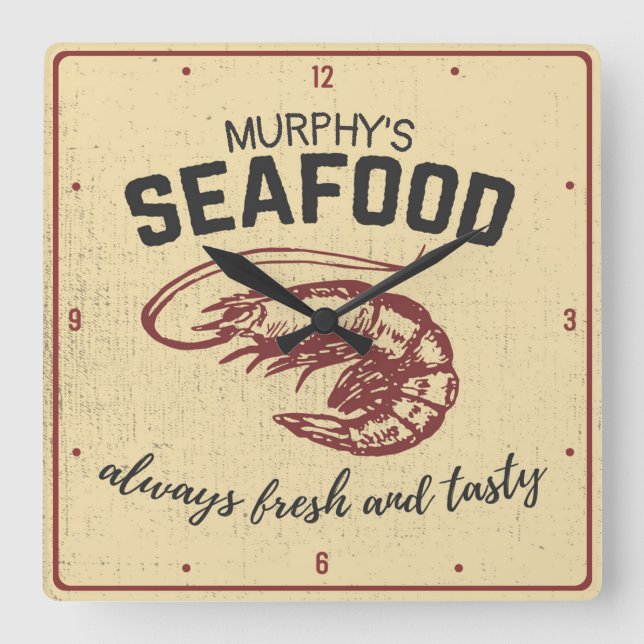 Coastal Saltwater Shrimp Customized Seafood Diner Square Wall Clock (Front)