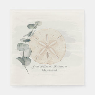 Coastal Sand Dollar & Eucalyptus watercolor Napkin