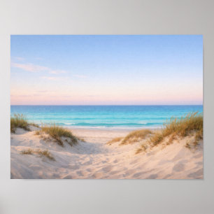 Coastal Sand Dunes Beach Poster - Pastel Sunset
