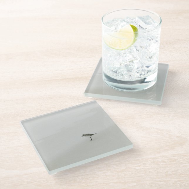 Coastal Sandpiper on the Beach Glass Coaster (Angled)