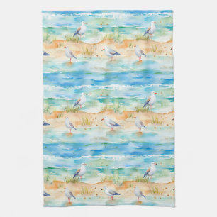 Coastal Sandpiper Shoreline Pattern (1) Kitchen Towel