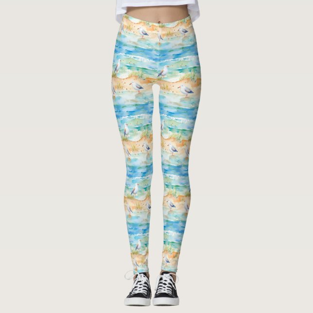 Coastal Sandpiper Shoreline Pattern (1) Leggings (Front)