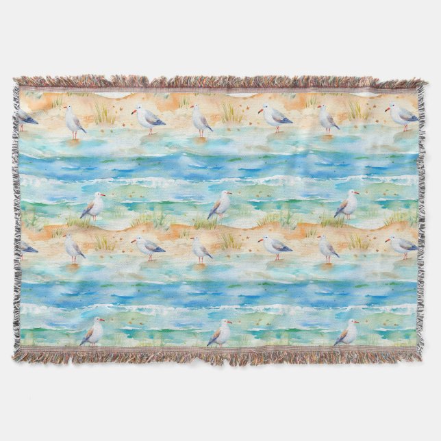 Coastal Sandpiper Shoreline Pattern (1) Throw Blanket (Front)