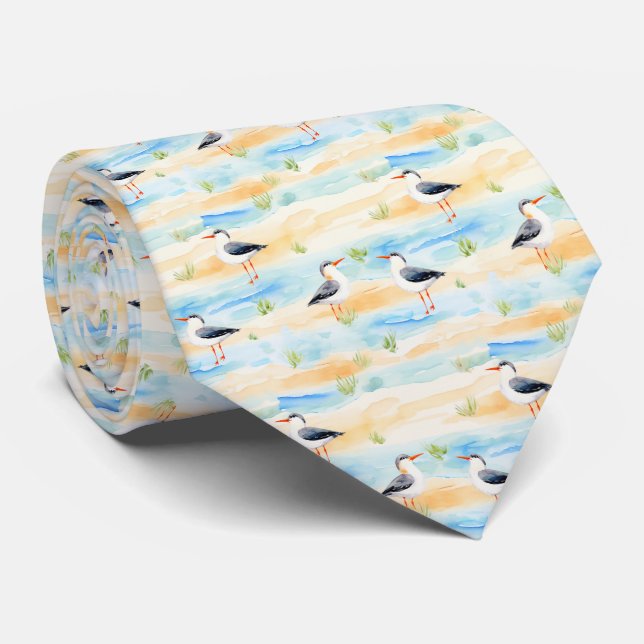 Coastal Sandpiper Shoreline Pattern (1) Tie (Rolled)