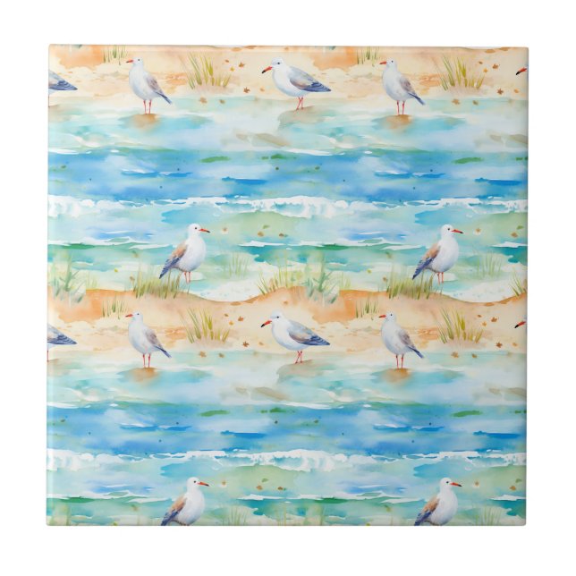 Coastal Sandpiper Shoreline Pattern (1) Tile (Front)