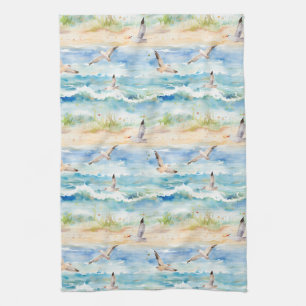 Coastal Sandpiper Shoreline Pattern (2) Kitchen Towel