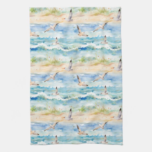 Coastal Sandpiper Shoreline Pattern (2) Kitchen Towel (Vertical)