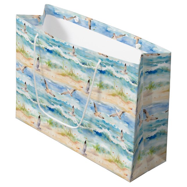 Coastal Sandpiper Shoreline Pattern (2) Large Gift Bag (Front Angled)