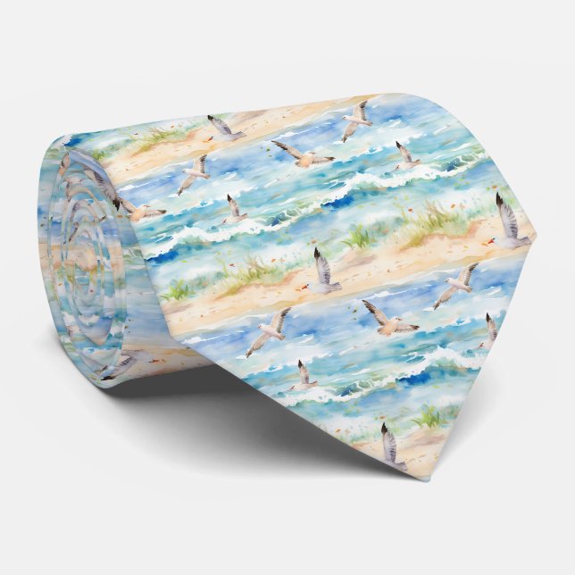 Coastal Sandpiper Shoreline Pattern (2) Tie (Rolled)
