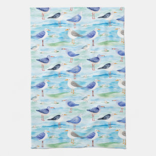 Coastal Sandpiper Shoreline Pattern (3) Kitchen Towel