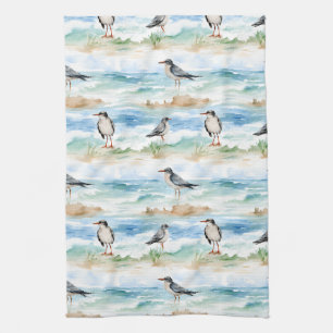 Coastal Sandpiper Shoreline Pattern (4) Kitchen Towel