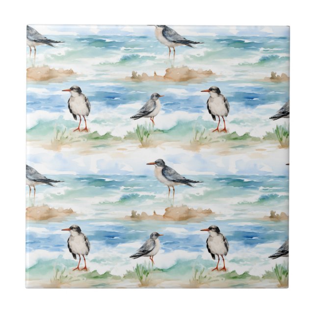 Coastal Sandpiper Shoreline Pattern (4) Tile (Front)