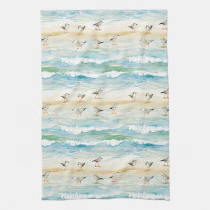 Coastal Sandpiper Shoreline Pattern (5) Kitchen Towel