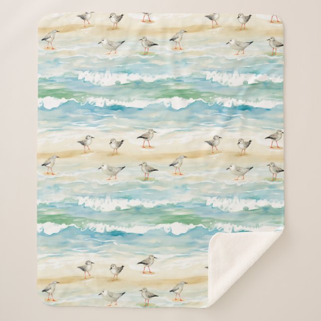 Coastal Sandpiper Shoreline Pattern (5) Sherpa Blanket (Front)