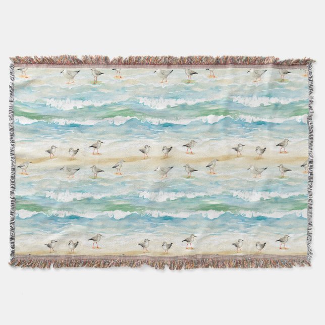 Coastal Sandpiper Shoreline Pattern (5) Throw Blanket (Front)