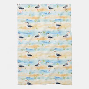 Coastal Sandpiper Shoreline Pattern (7) Kitchen Towel