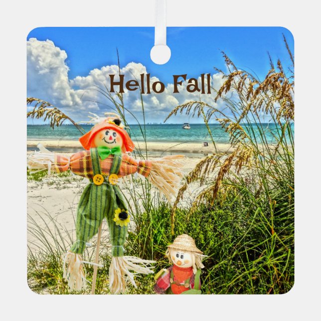 Coastal Sanibel Island Florida Beach & Scarecrow  Metal Ornament (Front)
