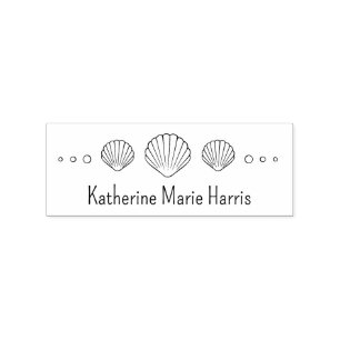Coastal Scallop Seashells Personalized Rubber Stamp