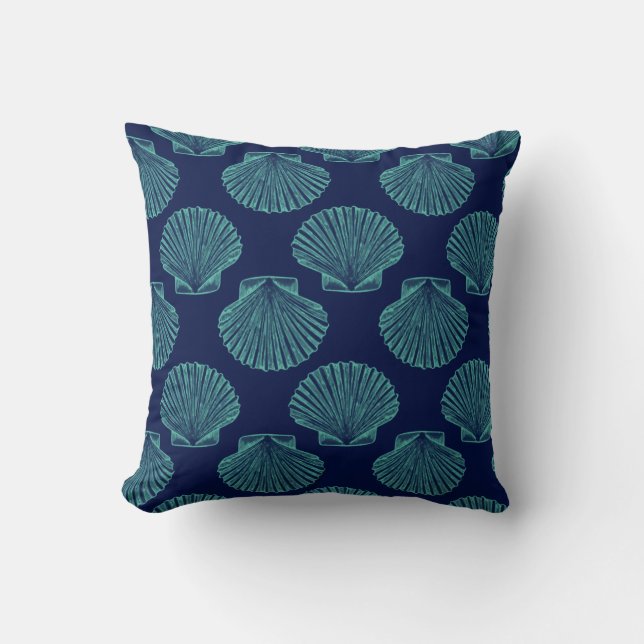 Coastal Scallop Seashells Throw Pillow (Front)