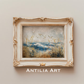 Coastal Scene with Birds Nautical Rustic Vintage Poster