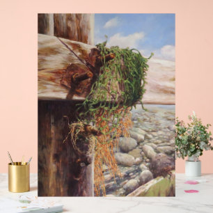 Coastal Scene with Pebbles and Weathered Wood. Acrylic Sign