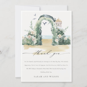 Coastal Sea Beach Floral Arch Botanical Wedding Thank You Card