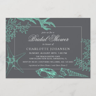 Coastal Sea Coral Nautical Theme Bridal Shower Invitation