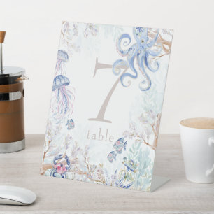 Coastal Sea Life Baby Shower Table Number  Pedestal Sign