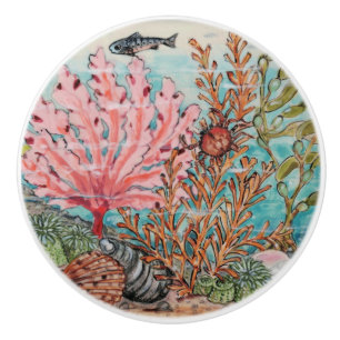 Coastal Sea Life Coral Crab Shell Underwater Ocean Ceramic Knob
