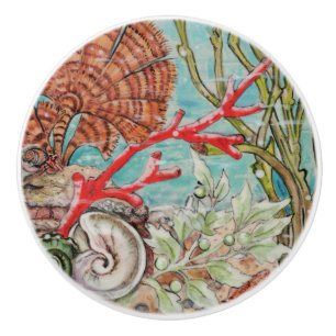 Coastal Sea Life Coral Crab Shell Underwater Ocean Ceramic Knob