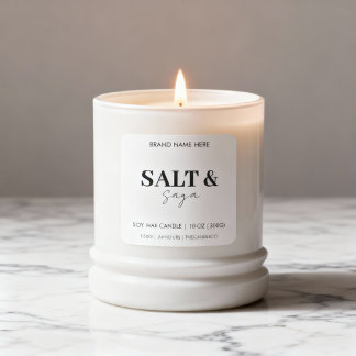 Coastal Sea & Sand Custom Candle Label Black White