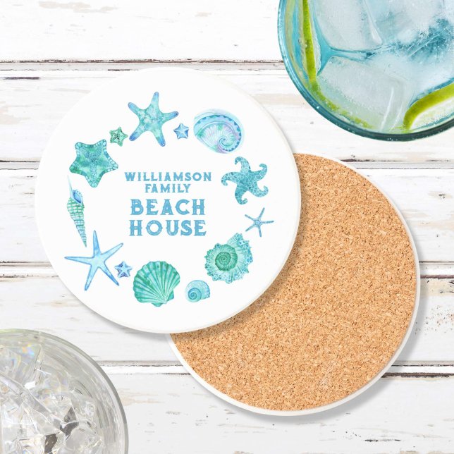 Coastal Sea Shells and Starfish Beach House Coaster (Coastal Sea Shells and Starfish Beach House Coaster)