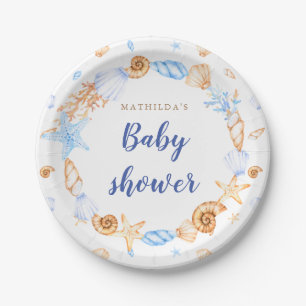 coastal sea shells baby shower paper plate