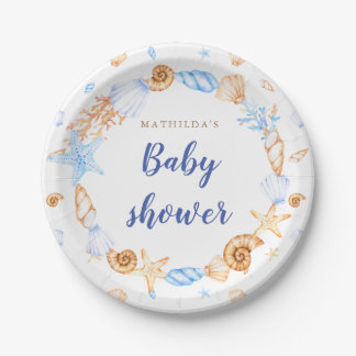 coastal sea shells baby shower paper plate