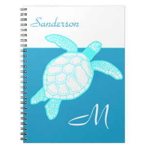 Coastal Sea Turtle Blue Teal White Notebook