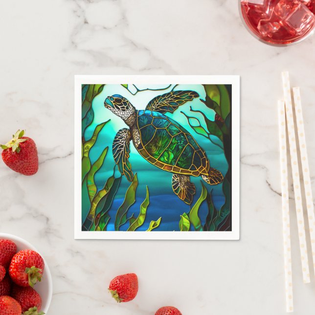  Coastal Sea Turtle Tropical Teal Blue Green  Napkin (Insitu)
