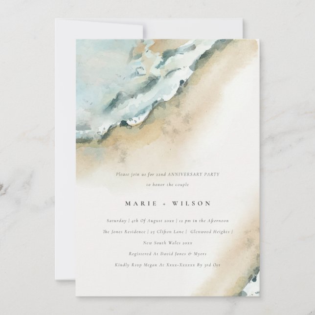 Coastal Sea Waves Sand Beach Any Year Anniversary Invitation (Front)