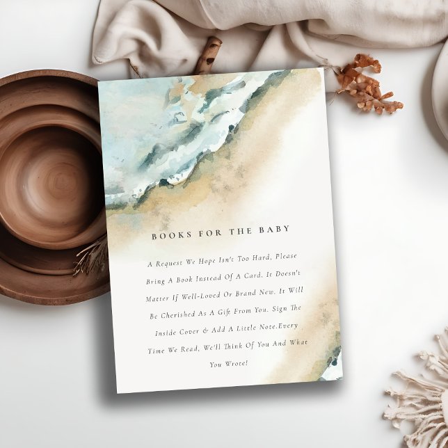 Coastal Sea Waves Sand Beach Books For Baby Shower Enclosure Card (Creator Uploaded)