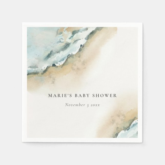 Coastal Sea Waves Sand Beach Nautical Baby Shower Napkin (Front)