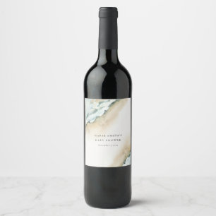 Coastal Sea Waves Sand Beach Nautical Baby Shower Wine Label
