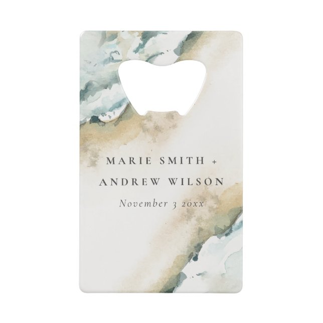 Coastal Sea Waves Sand Beach Nautical Wedding Credit Card Bottle Opener (Front)