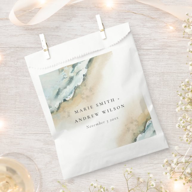 Coastal Sea Waves Sand Beach Nautical Wedding Favour Bag (Clipped)