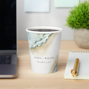 Coastal Sea Waves Sand Beach Nautical Wedding Paper Cups