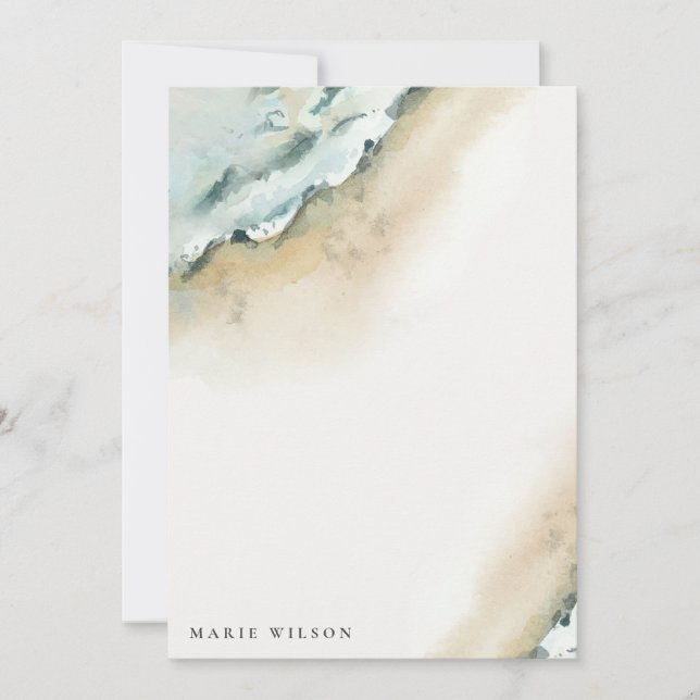 Coastal Sea Waves Sand Beach Watercolor Wedding  Card (Front)