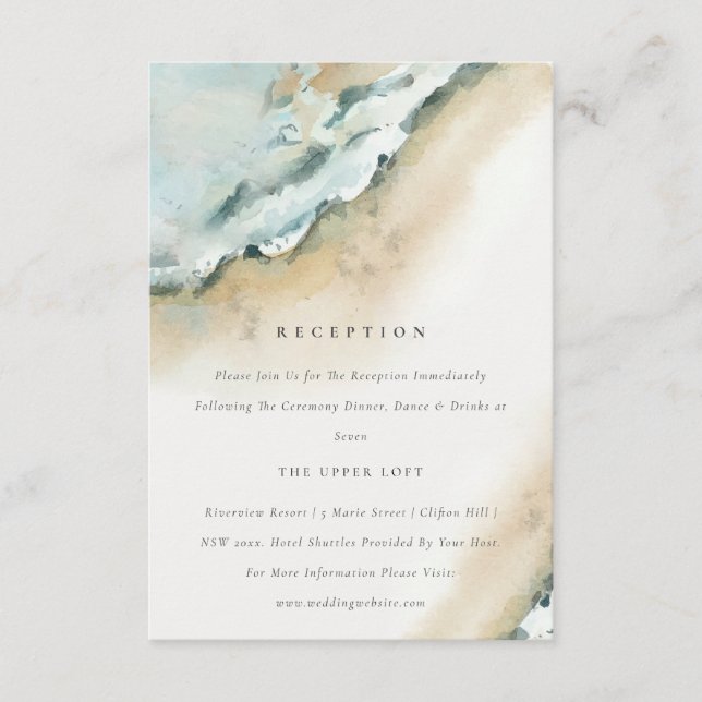 Coastal Sea Waves Sand Beach Wedding Reception Enclosure Card (Front)