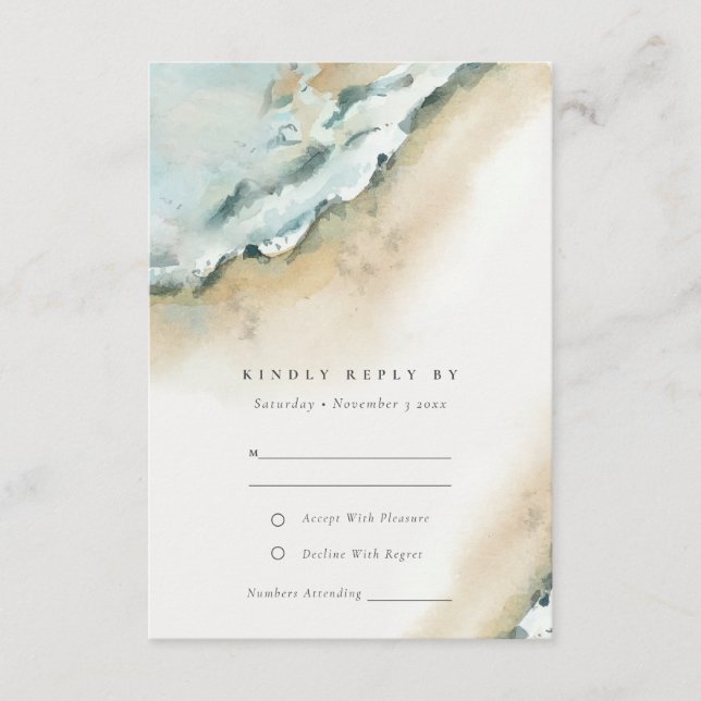 Coastal Sea Waves Sand Beach Wedding RSVP Enclosure Card (Front)