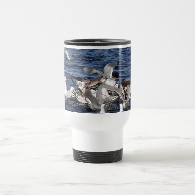 Coastal Seabirds Feeding Frenzy Active Ocean Bird  Travel Mug (Center)